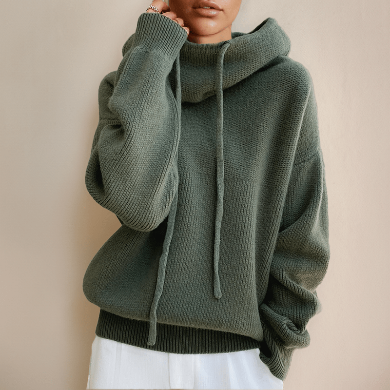 Bluza damska z kapturem i kominowym dekoltem – swobodny krój, regulowany sznurek - Arkadya Outlet - Women Hoodie