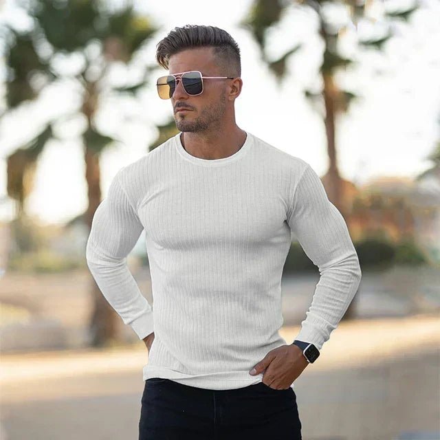 Bluza Męska | Dopasowany Krój z Okrągłym Dekoltem i Długim Rękawem - Arkadya Outlet - Sweaters