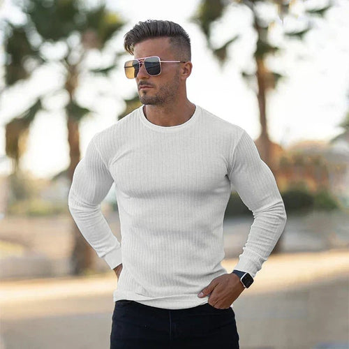 Bluza Męska | Dopasowany Krój z Okrągłym Dekoltem i Długim Rękawem - Arkadya Outlet - Sweaters
