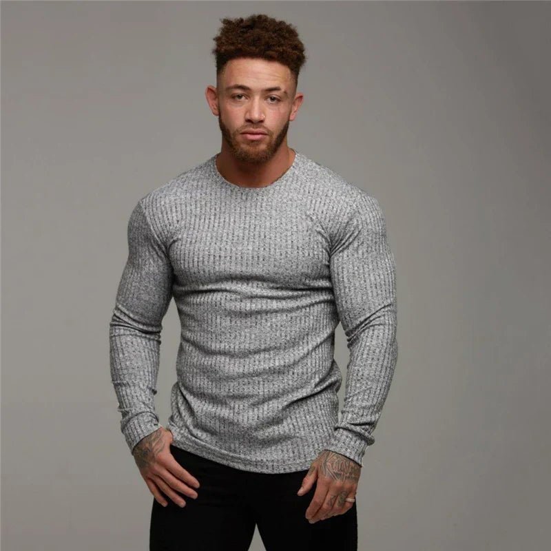 Bluza Męska | Dopasowany Krój z Okrągłym Dekoltem i Długim Rękawem - Arkadya Outlet - Sweaters