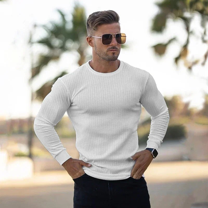 Bluza Męska | Dopasowany Krój z Okrągłym Dekoltem i Długim Rękawem - Arkadya Outlet - Sweaters