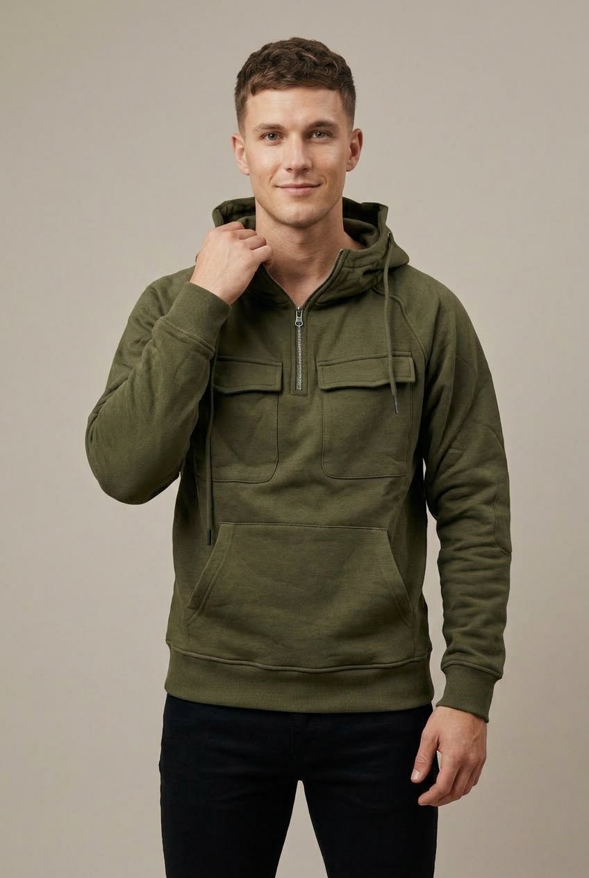 Bluza Męska z Kapturem | Krój Relaxed i Zamek Błyskawiczny - Arkadya Outlet - Sweaters