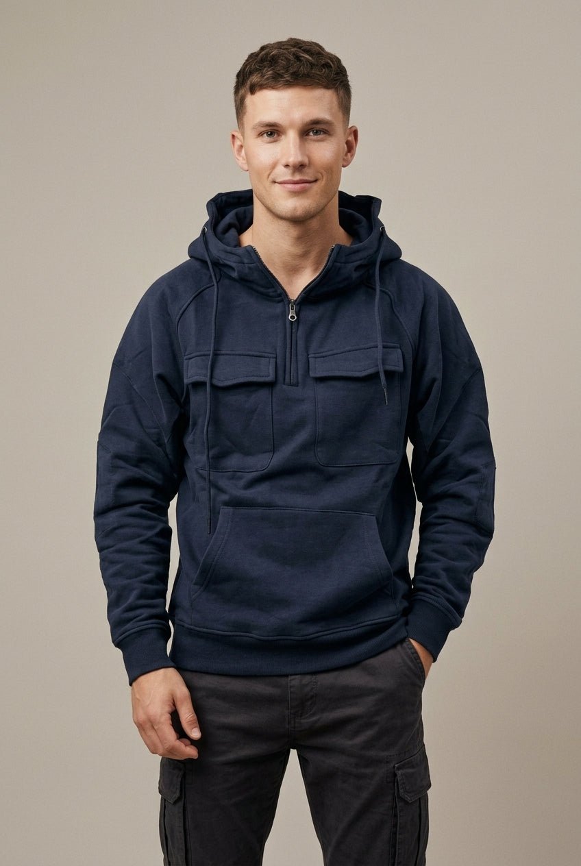 Bluza Męska z Kapturem | Krój Relaxed i Zamek Błyskawiczny - Arkadya Outlet - Sweaters