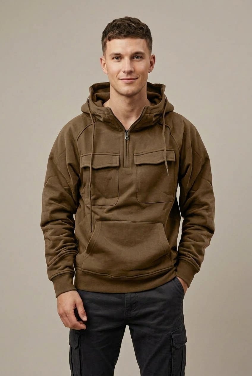 Bluza Męska z Kapturem | Krój Relaxed i Zamek Błyskawiczny - Arkadya Outlet - Sweaters