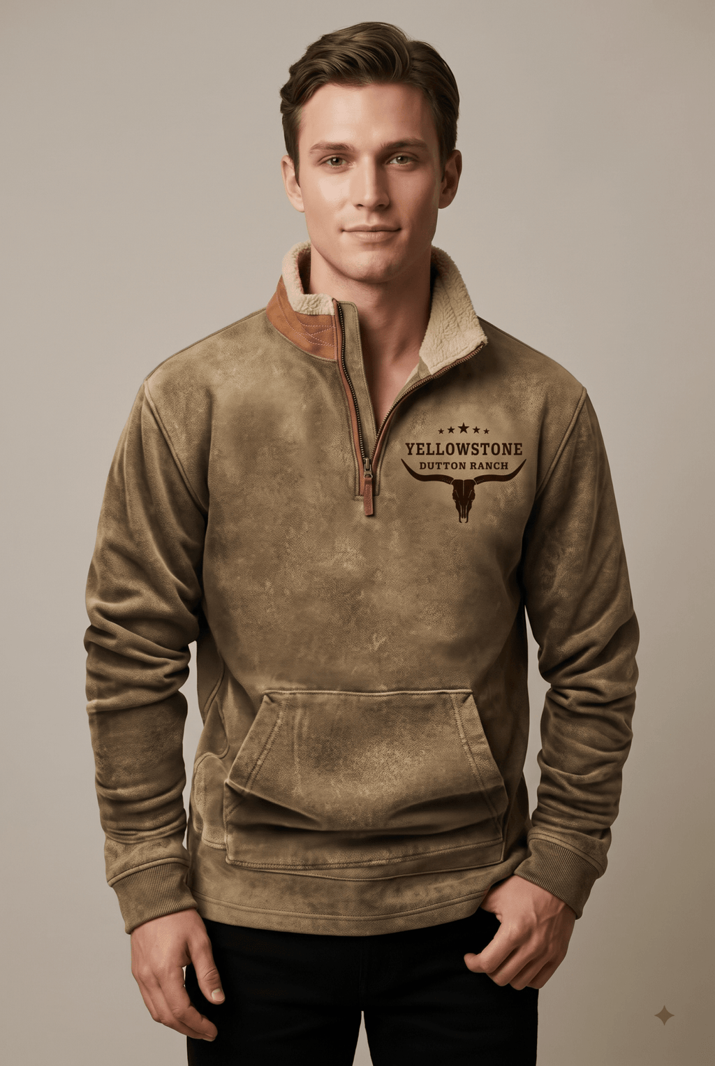 Bluza Męska | Zamek Ćwierćdługości i Kołnierz Sherpa - Arkadya Outlet - Sweaters