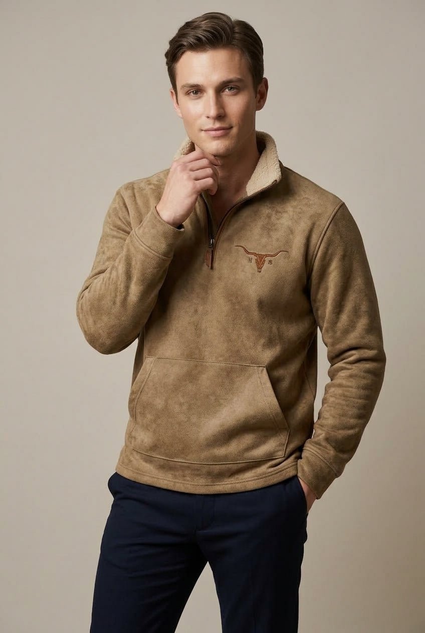 Bluza Męska | Zamek Ćwierćdługości i Kołnierz Sherpa - Arkadya Outlet - Sweaters