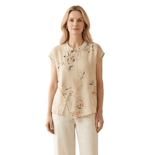 Bluzka Damska Bez Rękawów Stójka Listwa Guzikowa - Arkadya Outlet - Women Blouse