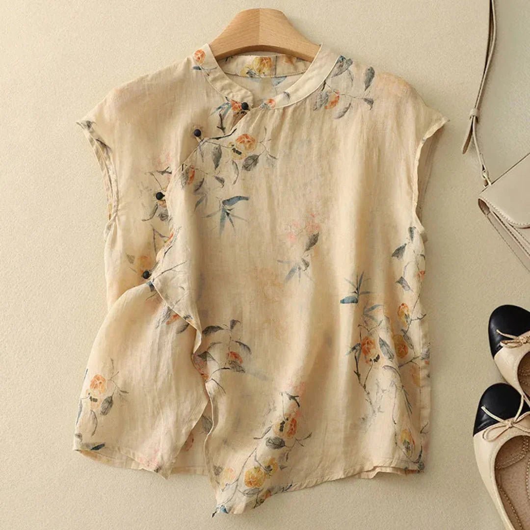 Bluzka Damska Bez Rękawów Stójka Listwa Guzikowa - Arkadya Outlet - Women Blouse