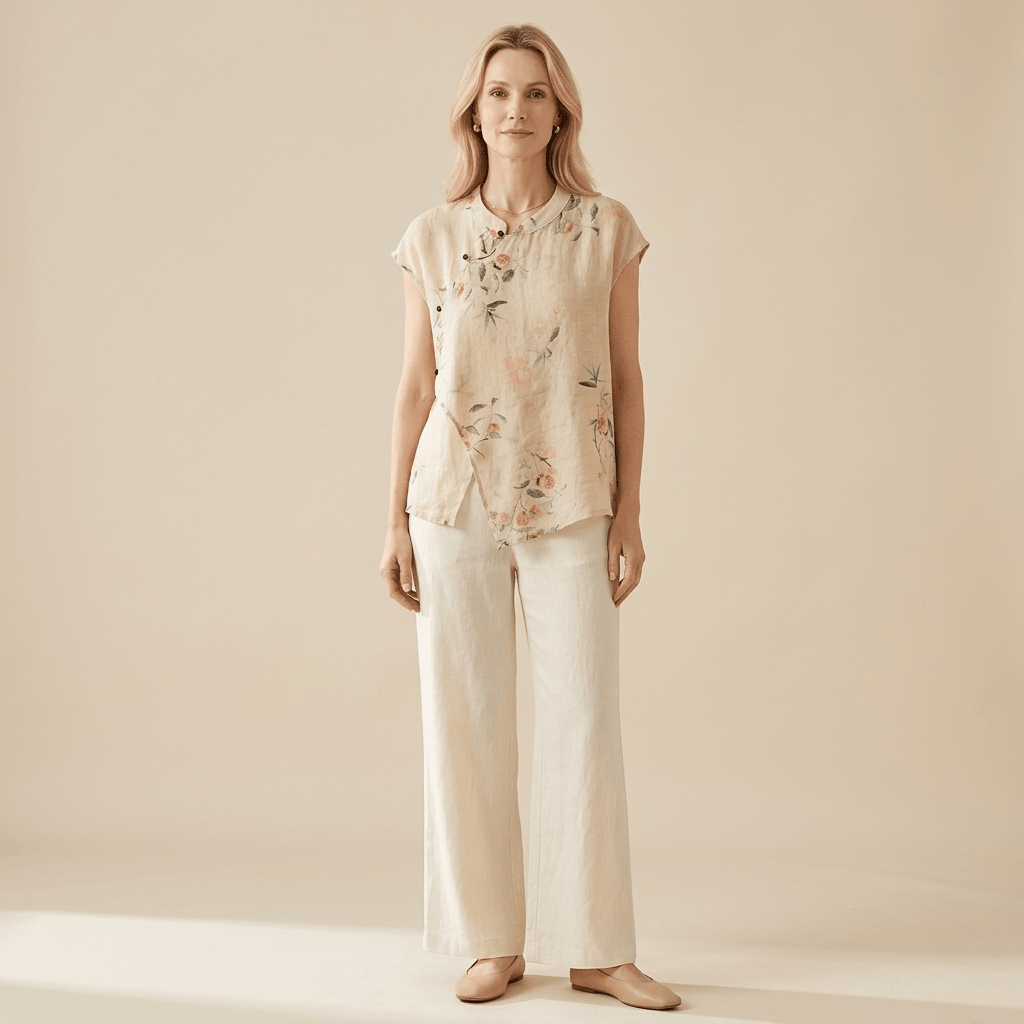 Bluzka Damska Bez Rękawów Stójka Listwa Guzikowa - Arkadya Outlet - Women Blouse