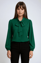 Bluzka damska dopasowana z kokardą - Arkadya Outlet - Women Top