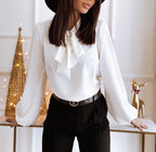 Bluzka damska dopasowana z kokardą - Arkadya Outlet - Women Top