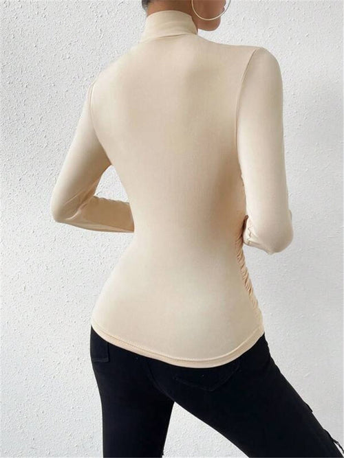 Bluzka damska kopertowa z długim rękawem - Arkadya Outlet - Women Top