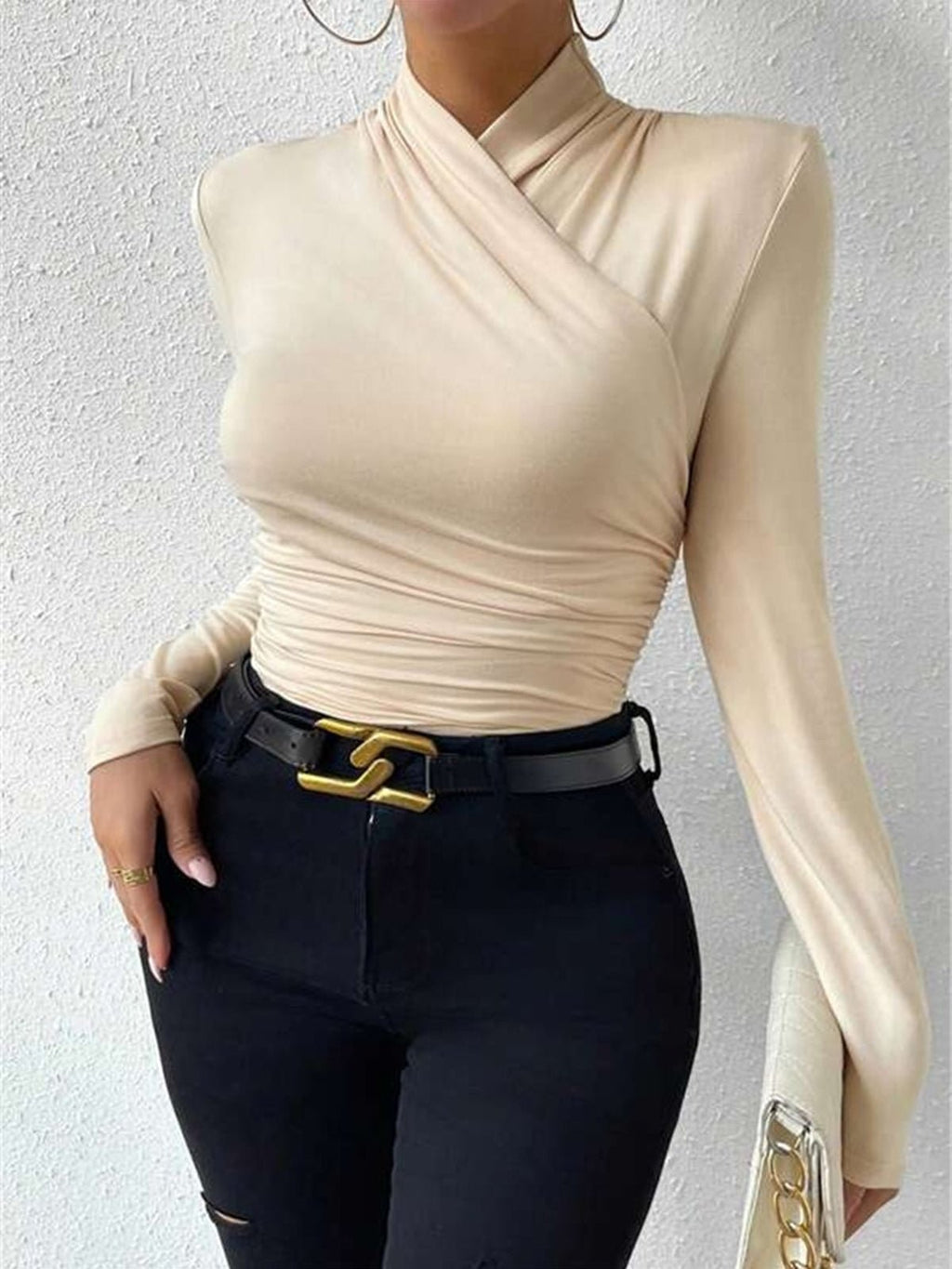 Bluzka damska kopertowa z długim rękawem - Arkadya Outlet - Women Top