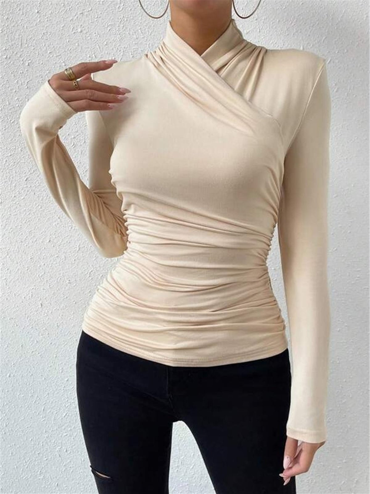 Bluzka damska kopertowa z długim rękawem - Arkadya Outlet - Women Top