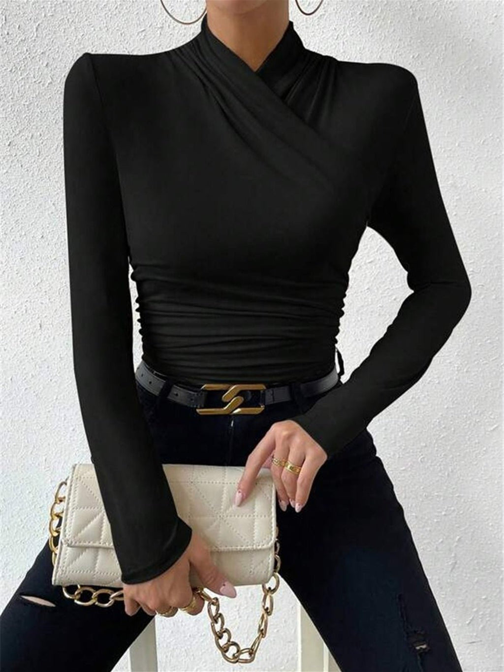Bluzka damska kopertowa z długim rękawem - Arkadya Outlet - Women Top
