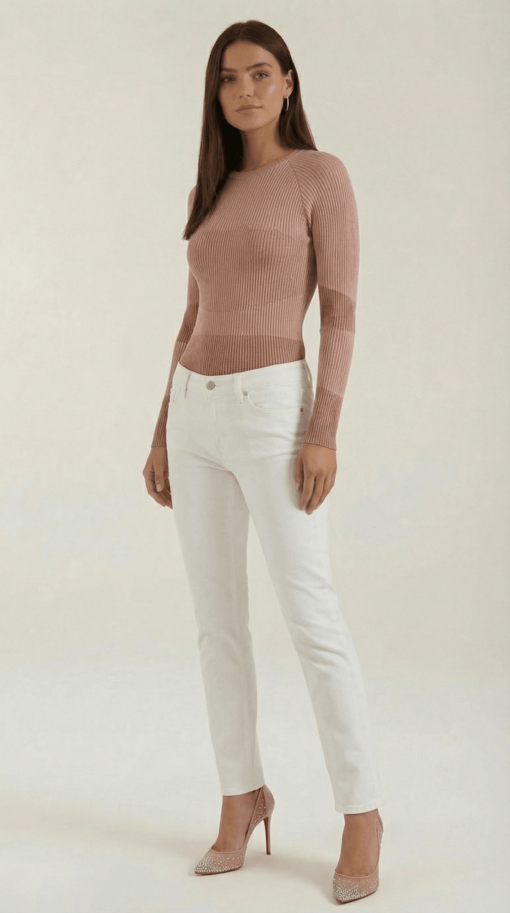 Bluzka damska prążkowana z okrągłym dekoltem - Arkadya Outlet - Women Top