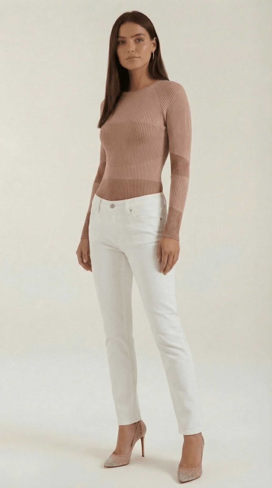 Bluzka damska prążkowana z okrągłym dekoltem - Arkadya Outlet - Women Top