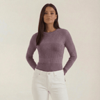 Bluzka damska prążkowana z okrągłym dekoltem - Arkadya Outlet - Women Top