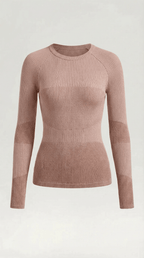 Bluzka damska prążkowana z okrągłym dekoltem - Arkadya Outlet - Women Top