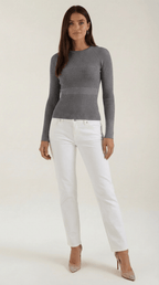 Bluzka damska prążkowana z okrągłym dekoltem - Arkadya Outlet - Women Top