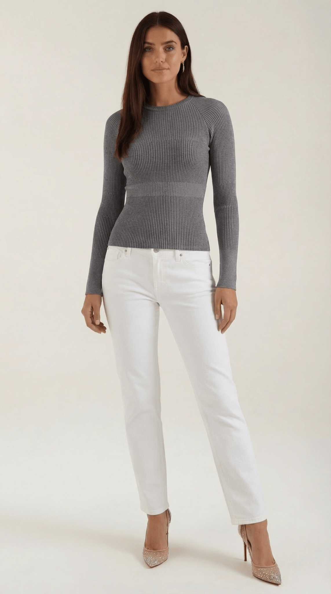 Bluzka damska prążkowana z okrągłym dekoltem - Arkadya Outlet - Women Top
