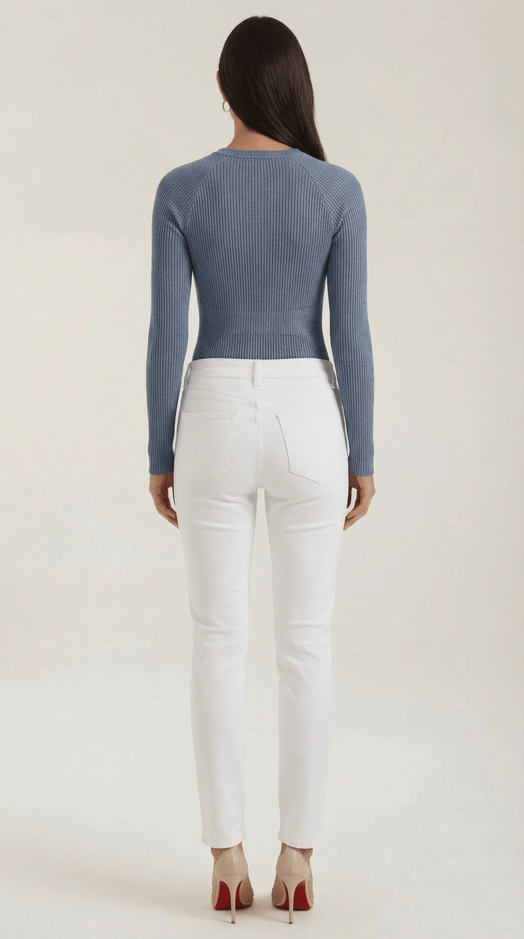 Bluzka damska prążkowana z okrągłym dekoltem - Arkadya Outlet - Women Top