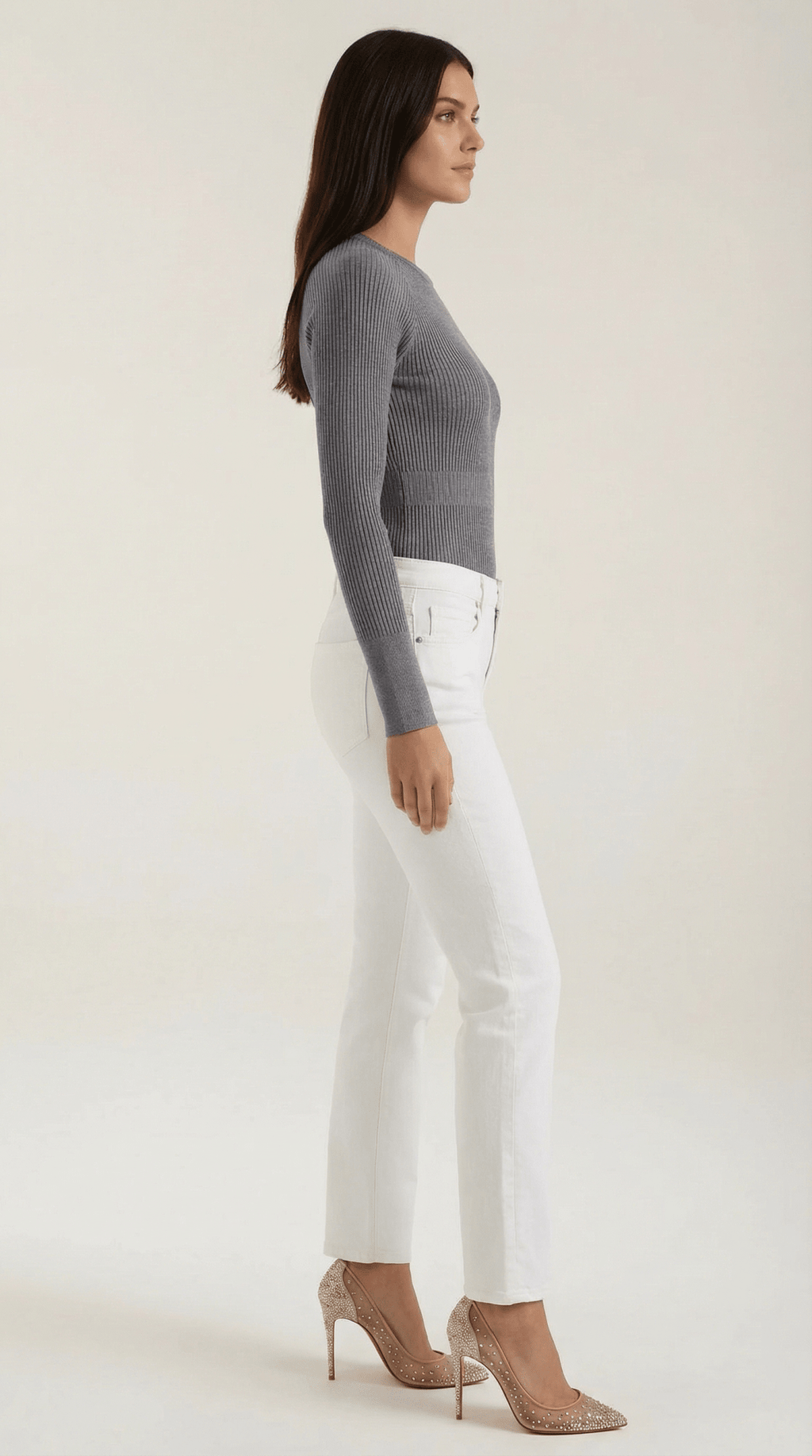 Bluzka damska prążkowana z okrągłym dekoltem - Arkadya Outlet - Women Top