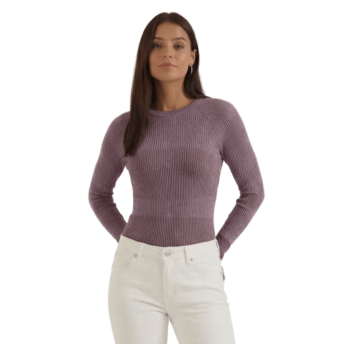 Bluzka damska prążkowana z okrągłym dekoltem - Arkadya Outlet - Women Top