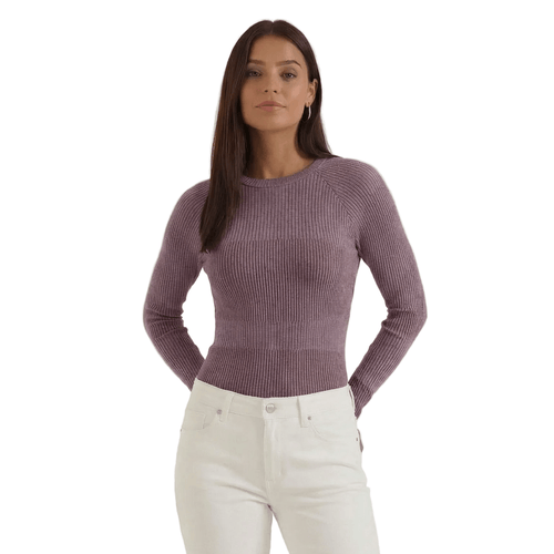 Bluzka damska prążkowana z okrągłym dekoltem - Arkadya Outlet - Women Top