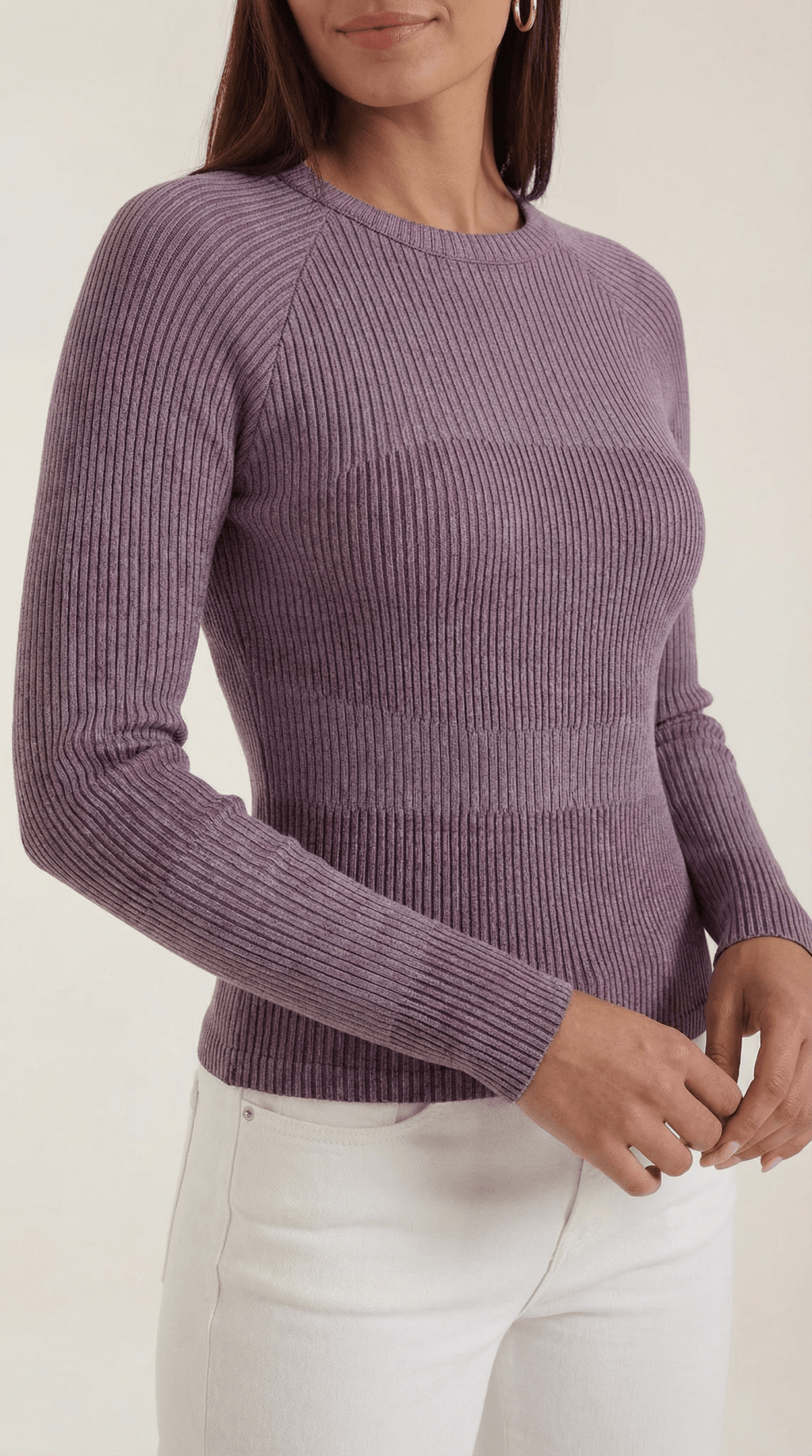 Bluzka damska prążkowana z okrągłym dekoltem - Arkadya Outlet - Women Top