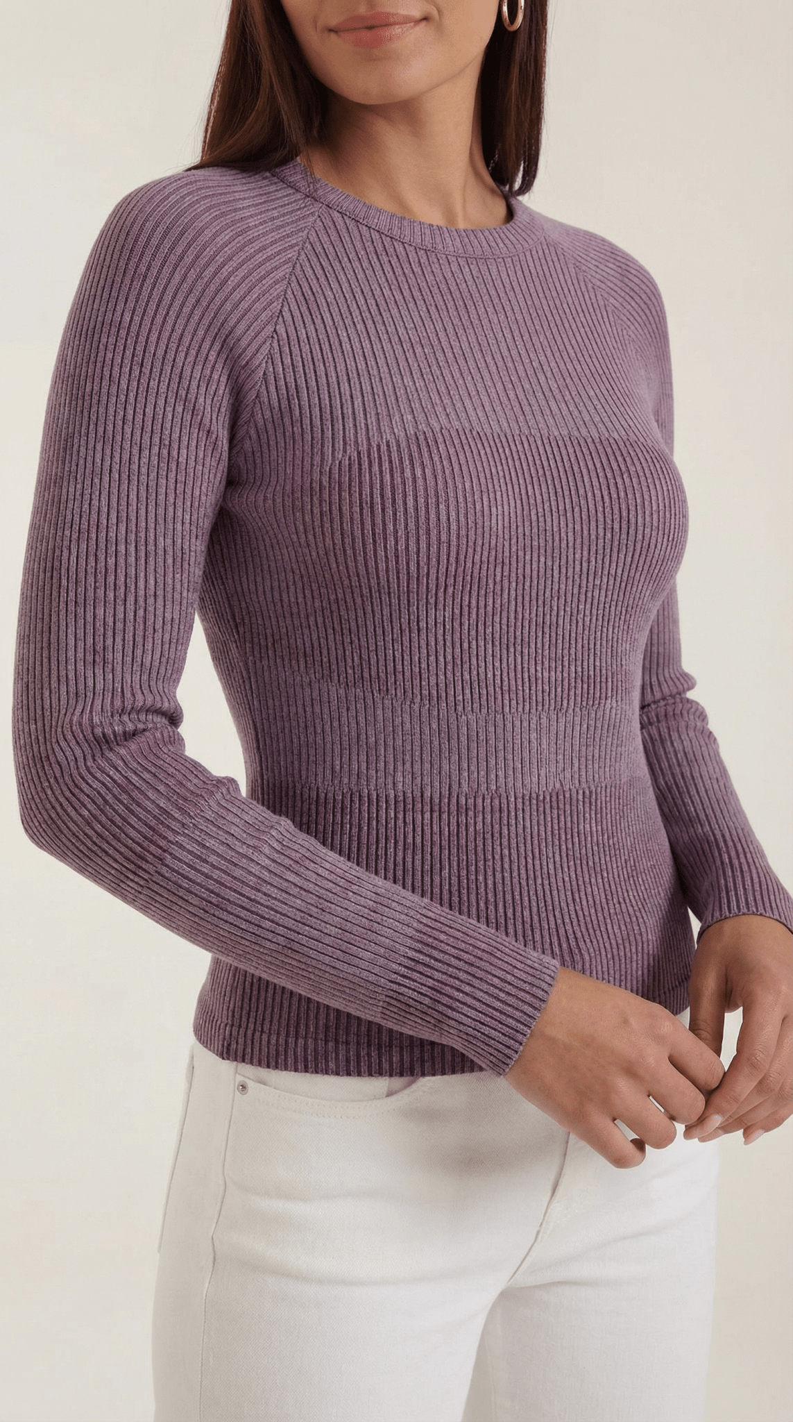 Bluzka damska prążkowana z okrągłym dekoltem - Arkadya Outlet - Women Top