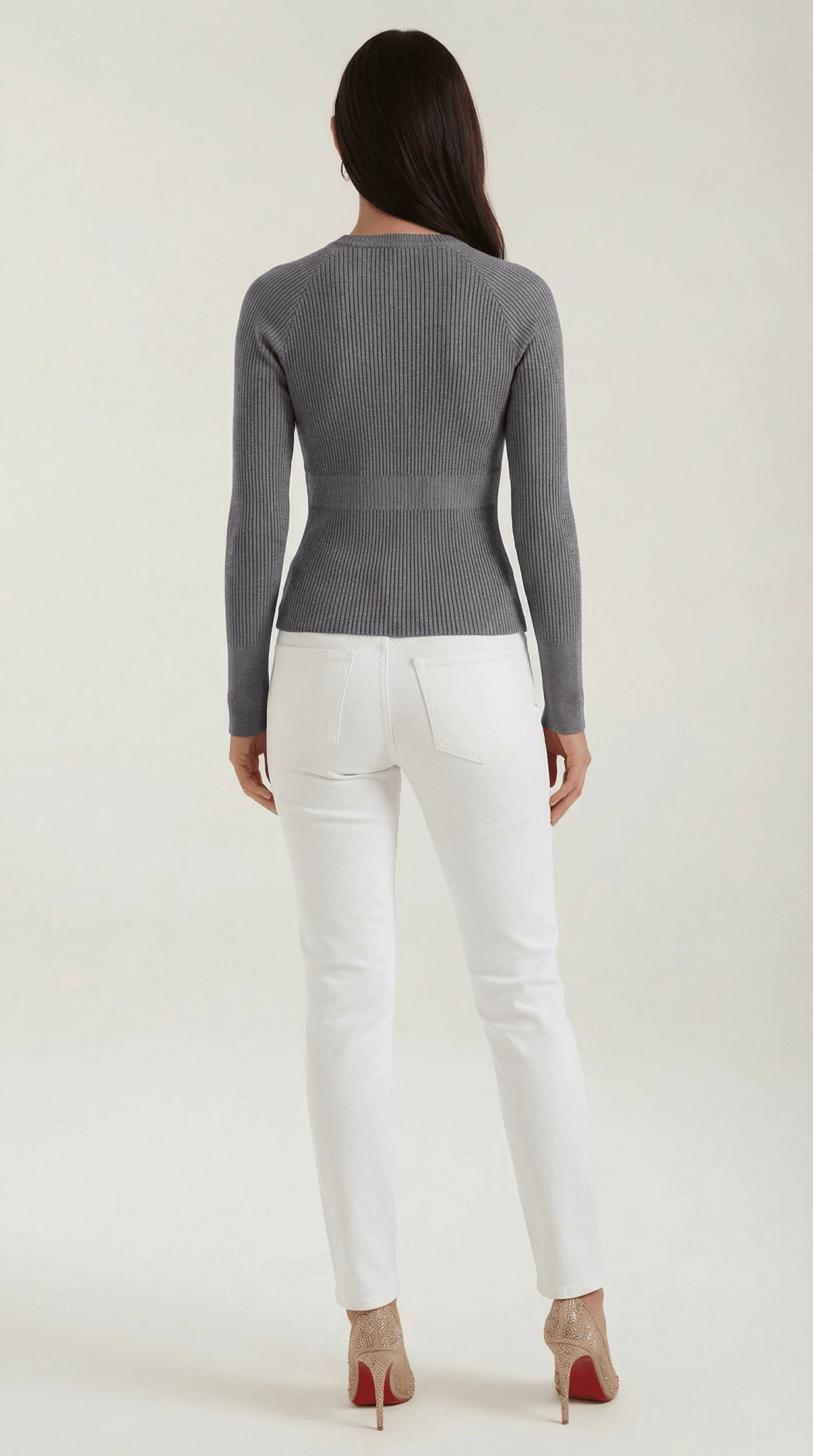 Bluzka damska prążkowana z okrągłym dekoltem - Arkadya Outlet - Women Top