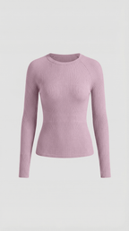 Bluzka damska prążkowana z okrągłym dekoltem - Arkadya Outlet - Women Top