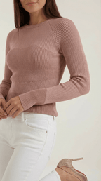 Bluzka damska prążkowana z okrągłym dekoltem - Arkadya Outlet - Women Top