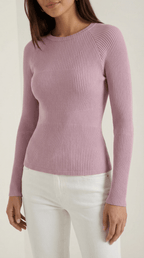 Bluzka damska prążkowana z okrągłym dekoltem - Arkadya Outlet - Women Top
