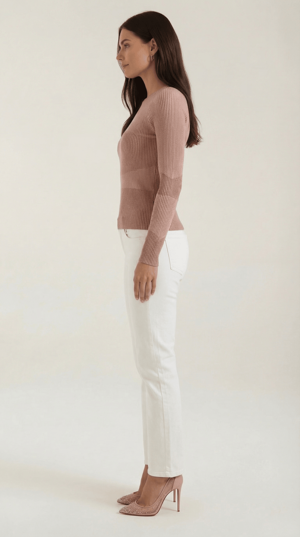 Bluzka damska prążkowana z okrągłym dekoltem - Arkadya Outlet - Women Top