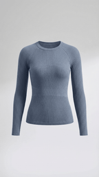 Bluzka damska prążkowana z okrągłym dekoltem - Arkadya Outlet - Women Top
