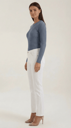 Bluzka damska prążkowana z okrągłym dekoltem - Arkadya Outlet - Women Top