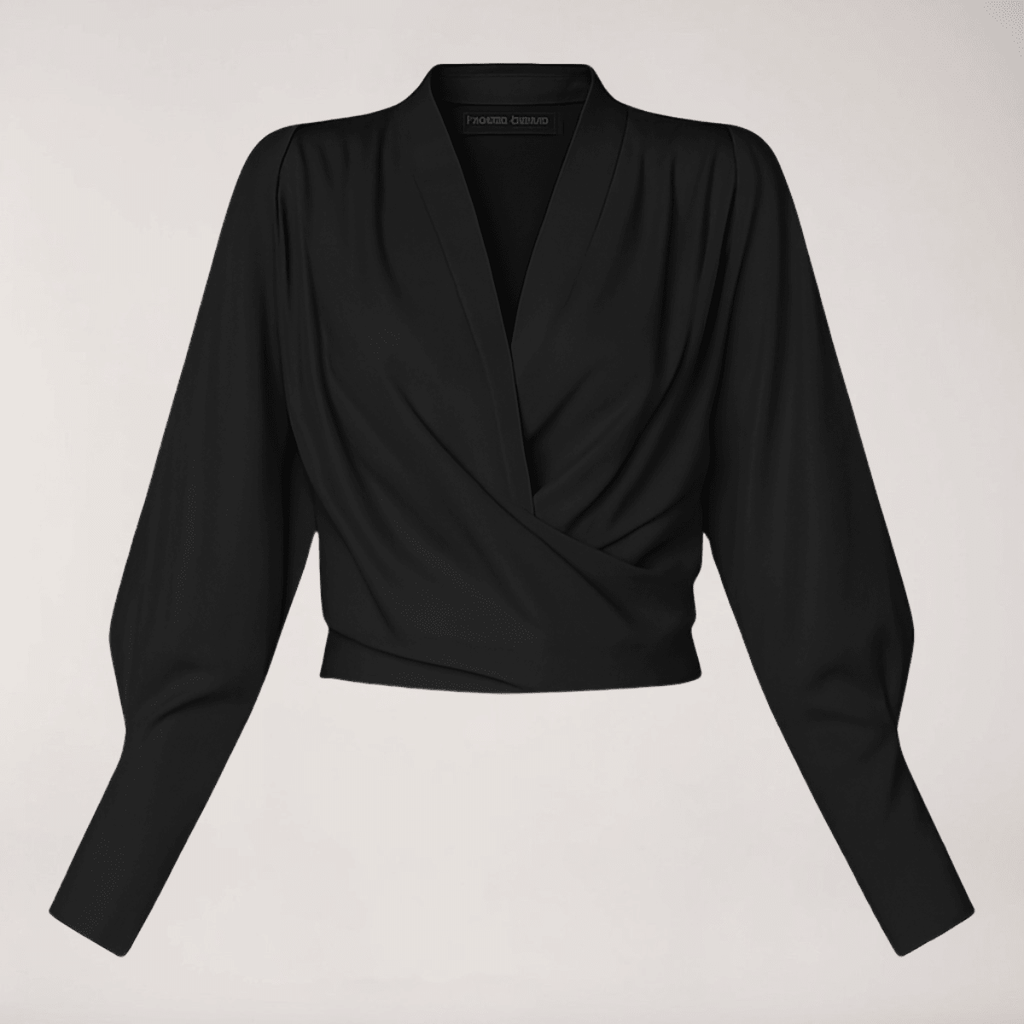 Bluzka damska z dekoltem V i bufiastymi rękawami - Arkadya Outlet - Women Blouse