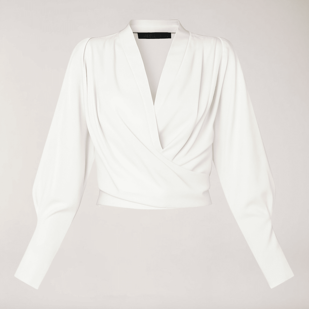 Bluzka damska z dekoltem V i bufiastymi rękawami - Arkadya Outlet - Women Blouse