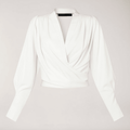Bluzka damska z dekoltem V i bufiastymi rękawami - Arkadya Outlet - Women Blouse