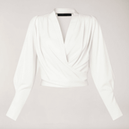 Bluzka damska z dekoltem V i bufiastymi rękawami - Arkadya Outlet - Women Blouse