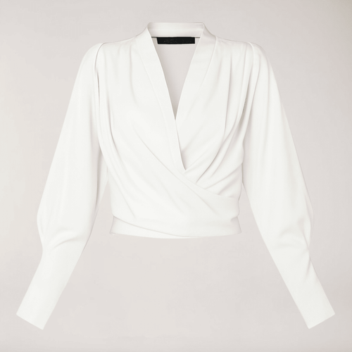 Bluzka damska z dekoltem V i bufiastymi rękawami - Arkadya Outlet - Women Blouse