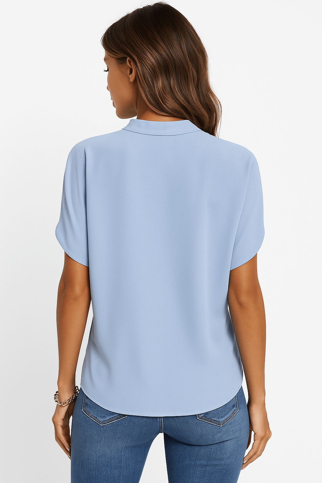 Bluzka damska z dekoltem V i stójką - Arkadya Outlet - Women Blouse