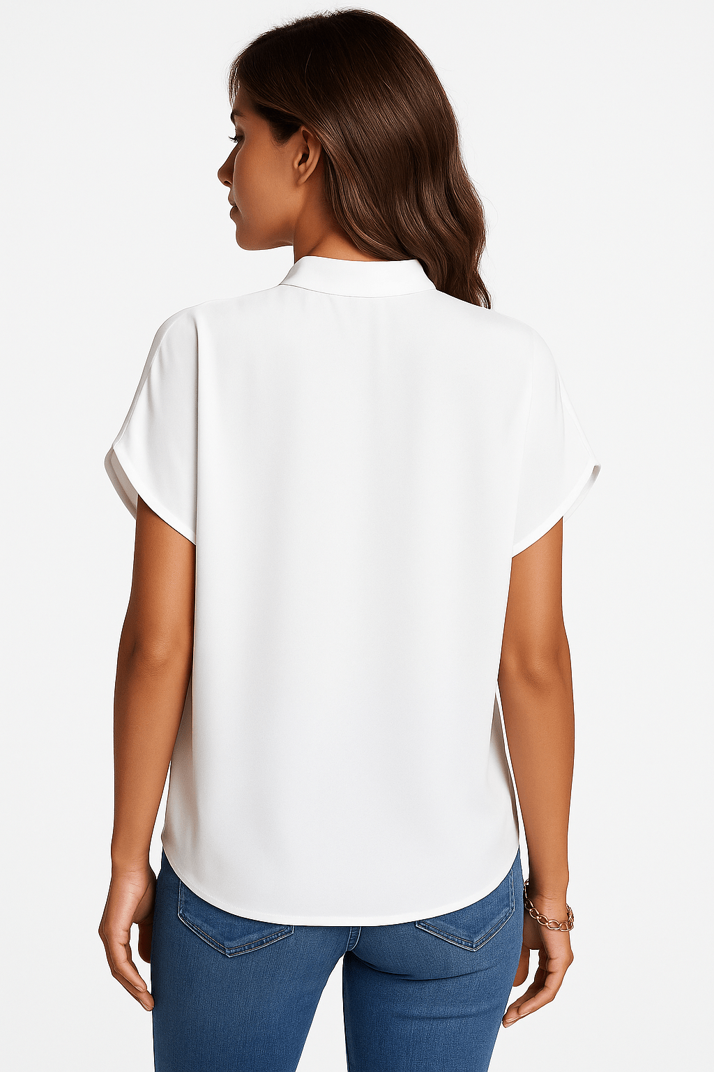 Bluzka damska z dekoltem V i stójką - Arkadya Outlet - Women Blouse
