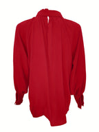 Bluzka damska z długim rękawem i wiązaniem przy szyi - Arkadya Outlet - Women Blouse