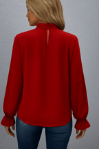 Bluzka damska z długim rękawem i wiązaniem przy szyi - Arkadya Outlet - Women Blouse