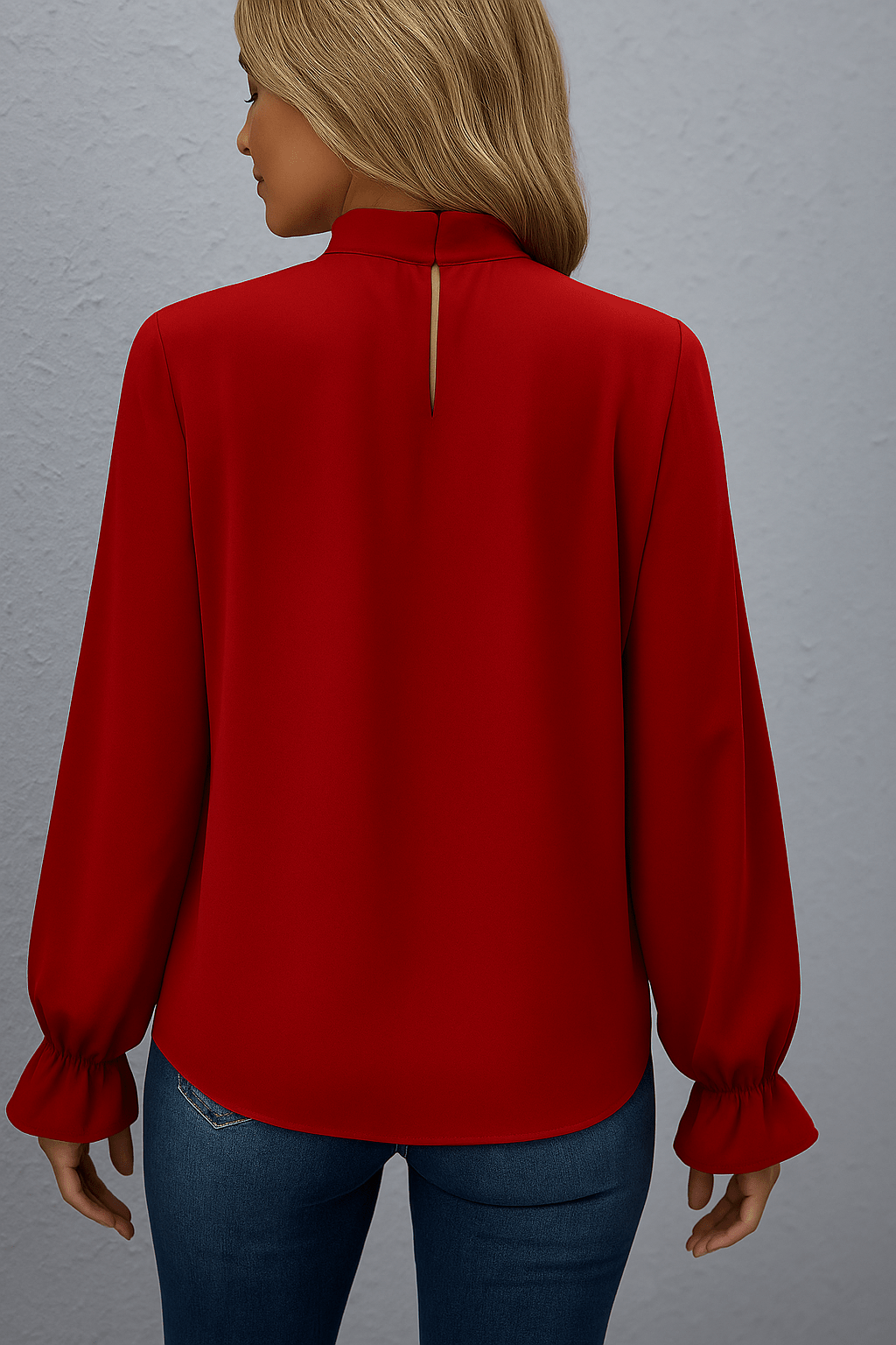 Bluzka damska z długim rękawem i wiązaniem przy szyi - Arkadya Outlet - Women Blouse