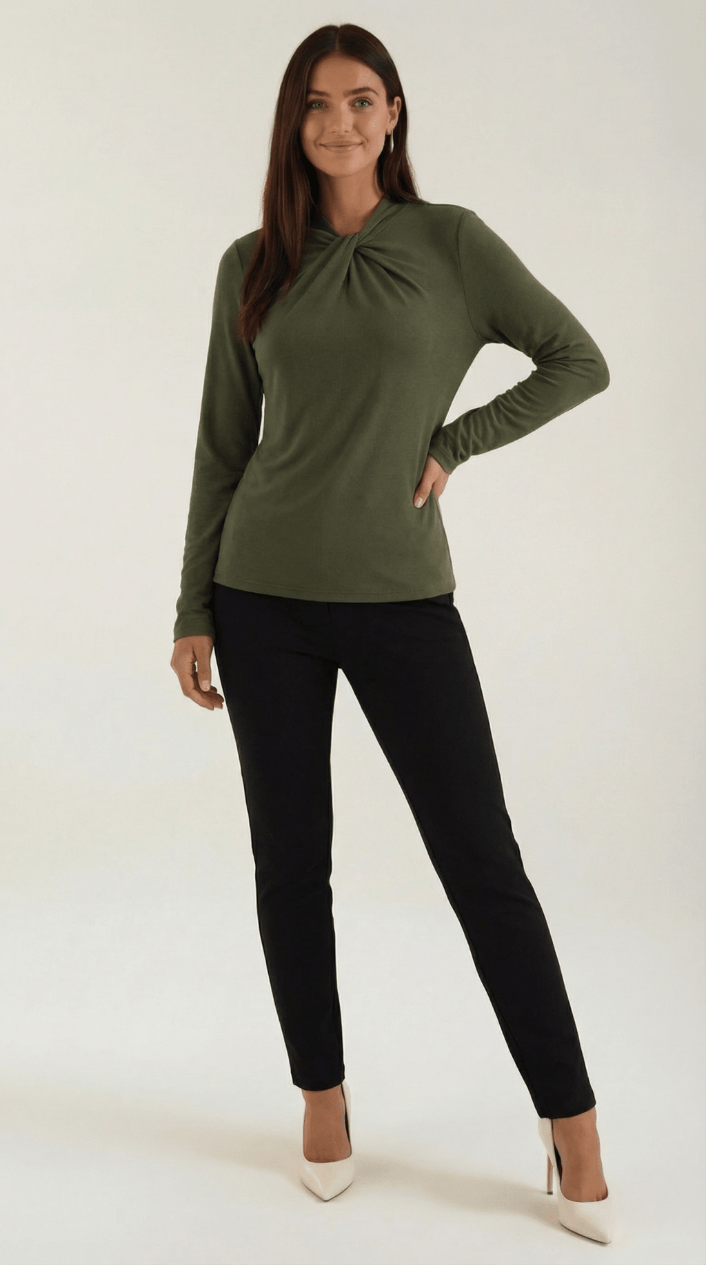 Bluzka damska z półgolfem długi rękaw - Arkadya Outlet - Women Top