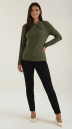 Bluzka damska z półgolfem długi rękaw - Arkadya Outlet - Women Top